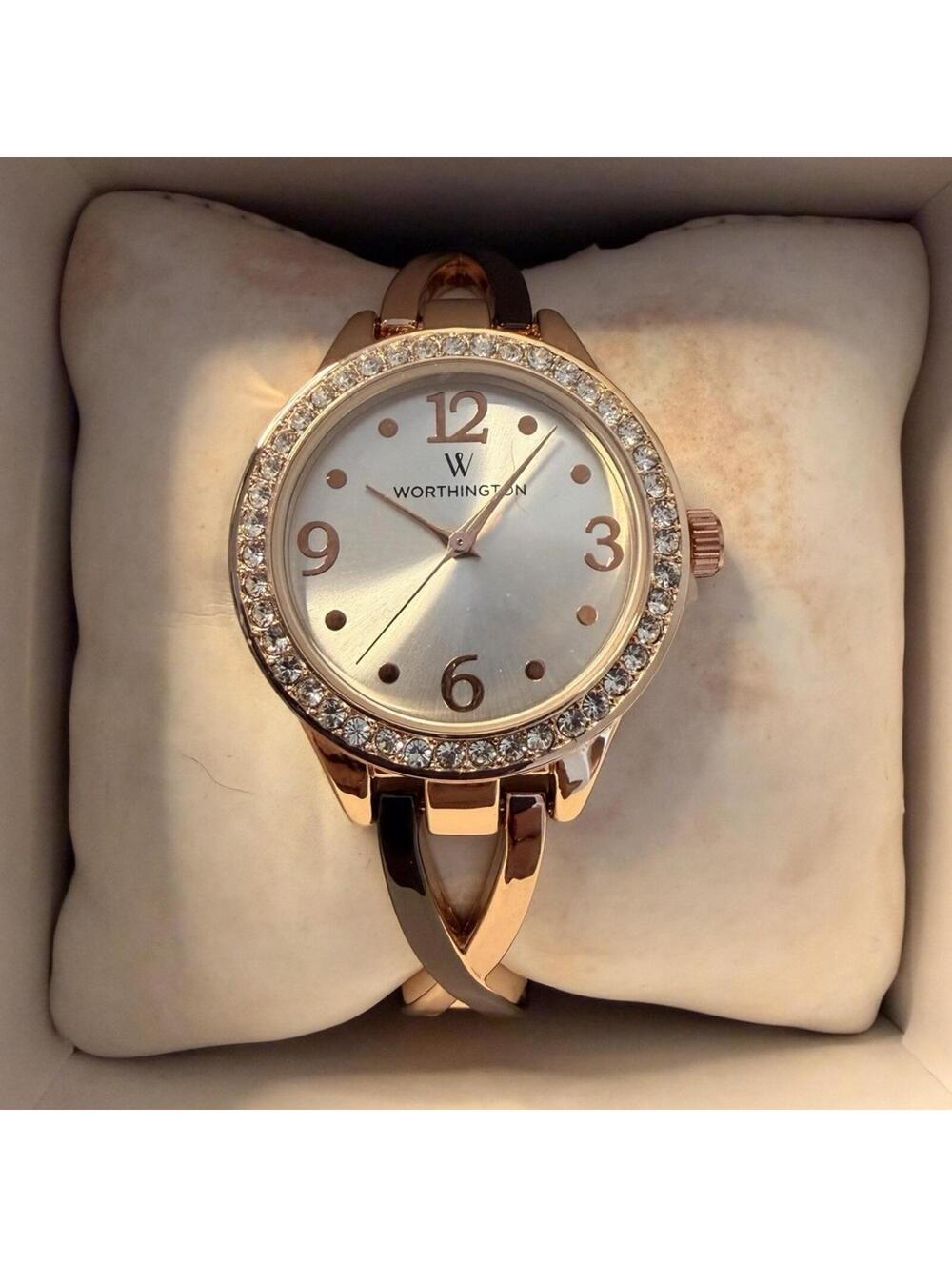 Worthington Women's Rose Gold Metal Wristwatch Silver Dial Crystal Accents